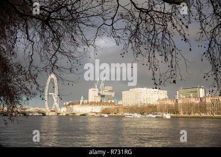 Ansicht der South Bank der Themse von Victoria Tower Gardens Stockfoto