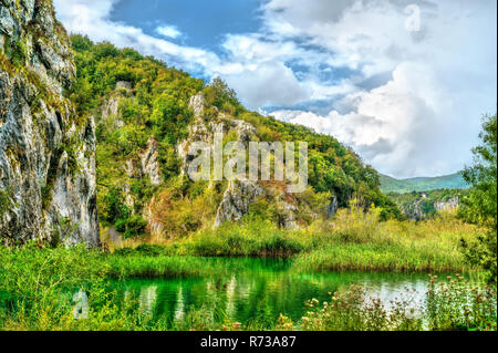 Blick auf den Plitvicer Seen Nationalpark, UNESCO-Welterbe in Kroatien Stockfoto