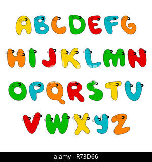 Pin gestickte Hand schriftliche Anzeige farbige Schrift, Kid Stil. ABC. gepatcht, Nähte, breastpin. Dekorative lustig Vektor Alphabet Stockfoto