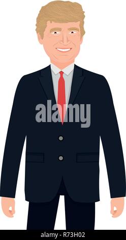Dez. 07, 2018. Donald Trump Charakter, Vector Illustration auf weißem Hintergrund Stock Vektor