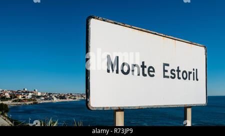 Zeichen Eingang zum Resort Küstenstadt Monte Estoril, in der Nähe von Lissabon, Portugal. Stockfoto