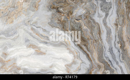 Weißer Marmor Muster mit geschweiften Grau und Gold Venen. Abstrakte Textur und Hintergrund. 2D-Darstellung Stockfoto