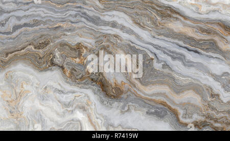 Weißer Marmor Muster mit geschweiften Grau und Gold Venen. Abstrakte Textur und Hintergrund. 2D-Darstellung Stockfoto