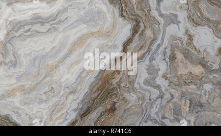 Weißer Marmor Muster mit geschweiften Grau und Gold Venen. Abstrakte Textur und Hintergrund. 2D-Darstellung Stockfoto