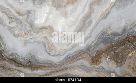 Weißer Marmor Muster mit geschweiften Grau und Gold Venen. Abstrakte Textur und Hintergrund. 2D-Darstellung Stockfoto