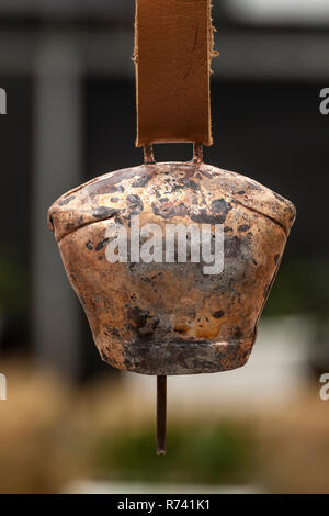 Hängende Kuh/Schaf Glocke mit einem Lederband Stockfoto