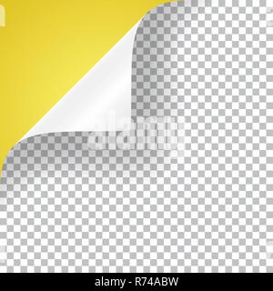 Curly Ecke auf ein Blatt Papier, realistisch Vector Illustration mit transparenter Schatten. Stock Vektor