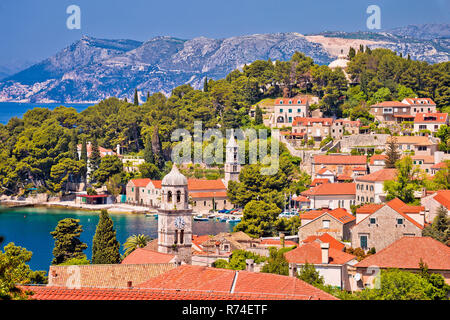 Stadt Cavtat Türme und Waterfront anzeigen Stockfoto