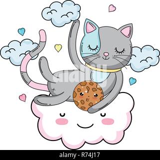 Süße Katze mit Cookie in der Cloud Stock Vektor