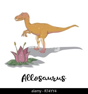 Allosaurus Vektor mit Anlage auf einem weißen Hintergrund isoliert. Wilde Kreatur predator. Dinosaurier. Reptil Tier Stock Vektor