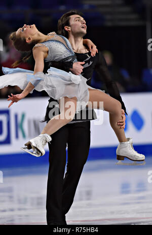 Vancouver, Kanada. 7 Dez, 2018. Maria Kazakova und Georgy Reviya Georgiens konkurrieren in der Junior Ice Dance Competition in Vancouver, Kanada, Dez. 7, 2018. Credit: Andrew Soong/Xinhua/Alamy leben Nachrichten Stockfoto