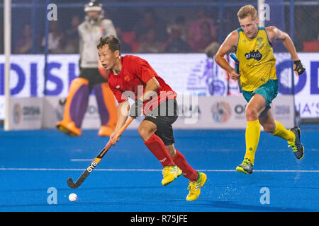 BHUBANESWAR, 06-12-2018, odisha's Hockey Männer Wm Bhubaneswar 2018. Veranstaltungsort: Kalinga Stadion. Weibao Ao während des Spiels Australien China vs. Stockfoto