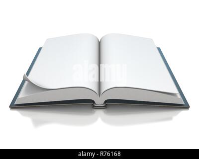 Leeren schwarzen geöffnete Buch 3D Rendering Illustration auf weißem Hintergrund Stockfoto