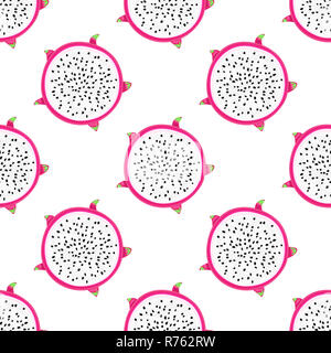 Nahtlose Muster mit tropischen Früchten. Gesunder Nachtisch. Fruchtige Hintergrund. Dragon Obst oder pitaya. Exotische Speisen. Verpackung, Kleidung, Tapete drucken, Sommer banner Stockfoto