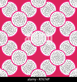 Nahtlose Muster mit tropischen Früchten. Gesunder Nachtisch. Fruchtige Hintergrund. Dragon Obst oder pitaya. Exotische Speisen. Verpackung, Kleidung, Tapete drucken, Sommer banner Stockfoto