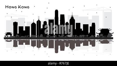 Hong Kong China City Skyline schwarze und weiße Silhouette. Einfache flache Konzept für Tourismus Präsentation, Banner, Plakat oder Website. Hongkong Stock Vektor