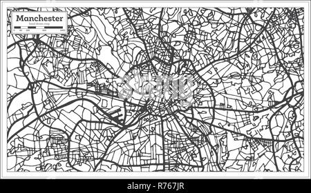 Manchester England Stadtplan im Retro-stil. Übersichtskarte. Vector Illustration. Stock Vektor