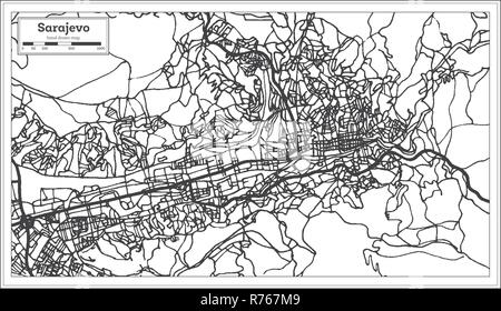 Sarajevo Bosnien und Herzegowina Stadtplan im Retro-stil. Übersichtskarte. Vector Illustration. Stock Vektor