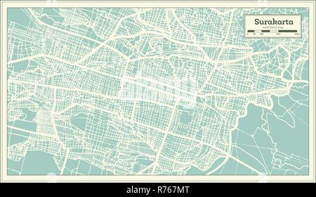 Surakarta Indonesien Stadtplan im Retro-stil. Übersichtskarte. Vector Illustration. Stock Vektor