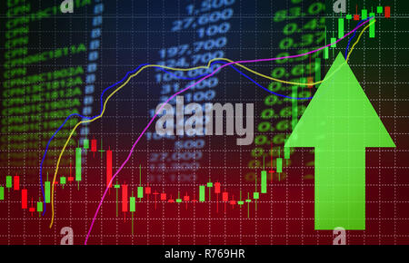 Erfolg Börsenkurs grünen Pfeil nach oben Gewinne, Wachstum/Börse Marktanalyse oder forex charts Graph-Business und Finanzen Geld forex tra Stockfoto