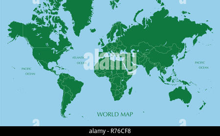 Weltkarte, Mercator Projektion mit Grenze Stockfoto