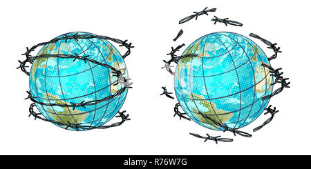Stellen sie den Planeten Erde in Stacheldraht und ohne Stockfoto
