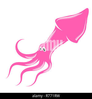 Rosa Cartoon Squid isoliert. Cute Meeresfrüchte. Tier unter Wasser. Sea Monster Stockfoto