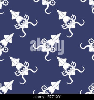 Europäische Squid Silhouette nahtlose Muster. Cute Meeresfrüchte. Tier unter Wasser. Sea Monster Stockfoto