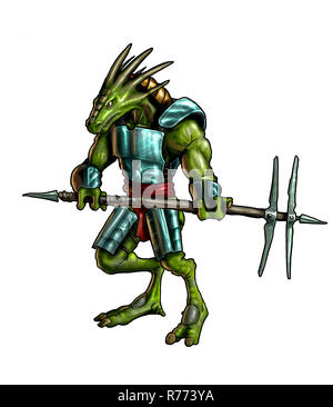 Concept Art Fantasy Gemälde von Lizard Krieger in Rüstung Stockfoto