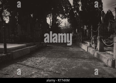 Der Friedhof in Schwarz und Weiß Stockfoto