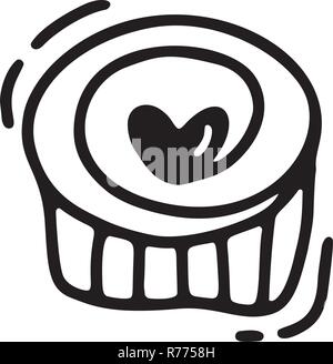 Monoline-versicherer cute Muffin mit Herz. Vektor Valentines Tag Hand gezeichnet. Ferienwohnung Skizze doodle Design element Valentine. liebe Dekor für Web-, Hochzeits- und Drucken. Isolierte Abbildung Stock Vektor