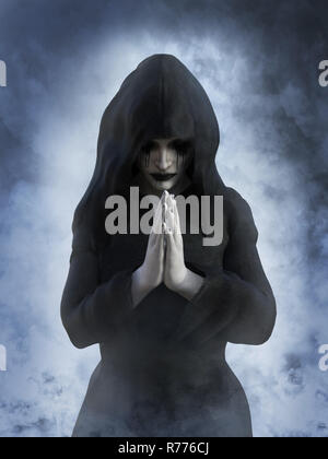 3D-Rendering eines Geistes Nonne beten. Stockfoto