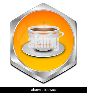 Orangefarbene Taste mit einer Tasse Kaffee - 3D-Darstellung Stockfoto