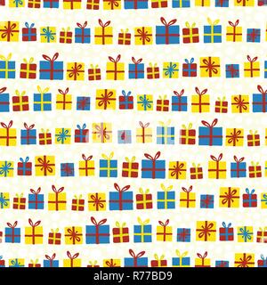 Weihnachten Geschenk Box in Zeilen nahtlose Vektor Muster Stock Vektor