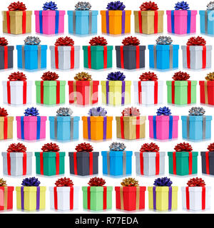 Viele Geschenke Sammlung stellt Weihnachten Hintergrund square Geburtstag Geschenk Geschenk auf weißem Hintergrund Stockfoto