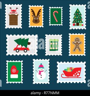 Verschiedene bunte Weihnachten Briefmarken für Kinder, Spaß für Kinder im Vorschulalter, Brief an Santa Claus, set Aufkleber, Vektor Stock Vektor