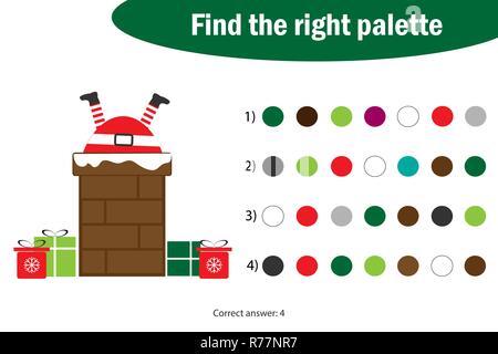 Die richtige Palette zu dem Bild finden, Weihnachtsmann im Kamin Cartoon, Weihnachten Bildung Papier Spiel für die Entwicklung der Kinder, Kinder im Vorschulalter Stock Vektor