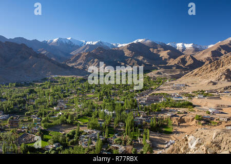 Schönen Blick auf Leh Stadt und Grün Indus Tal in Ladakh, Jammu und Kaschmir, Indien. Stockfoto