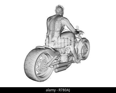 3D-gerenderte Abbildung: das Skelett von Biker. Stockfoto