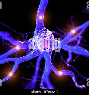 3D-gerenderte Abbildung eines aktiven Nervenzellen. Stockfoto