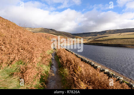 Pfad entlang Kinder Reservoir, Hayfield, Cheshire. Stockfoto