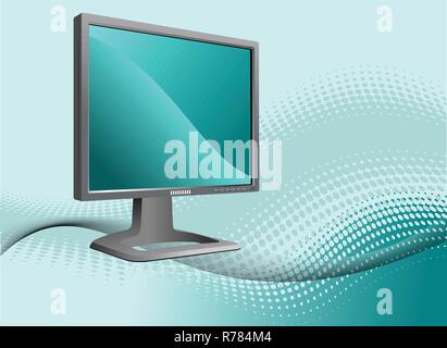 Gepunktete blaue Hintergrund mit Flachbild Computer überwachen. Anzeige. Vector Illustration Stock Vektor