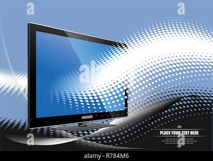 Gepunktete blaue Hintergrund mit Flachbild Computer überwachen. Anzeige. Vector Illustration Stock Vektor