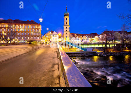 Mur und Graz Stadtbild Abend anzeigen Stockfoto