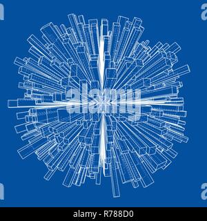 Abstrakte 3d-Kugel mit Stadt, Blaupause Stil Stock Vektor