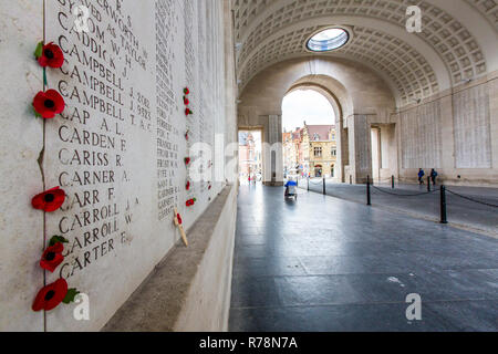 Menenpoort, Triumphbogen, Denkmal für die Gefallenen Britische und Commonwealth Soldaten im Ersten Weltkrieg, die nicht Stockfoto