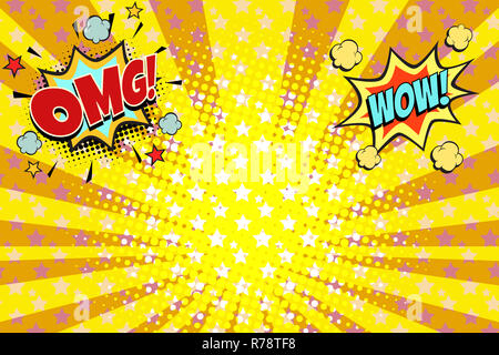 Omg wow Gelb Orange strahlen Kunst Hintergrund pop Stockfoto