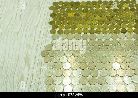 Alte und rostige Russische Münzen. Verstreuten Münzen in Full-frame Hintergrund Stockfoto