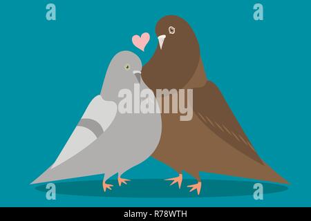 Zwei Liebende Taube, zwei Vögel, die in der Liebe, auf einem blauen Hintergrund Stock Vektor