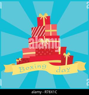 Abbildung für Boxing Day roter Geschenkbox auf blauem Hintergrund Stock Vektor